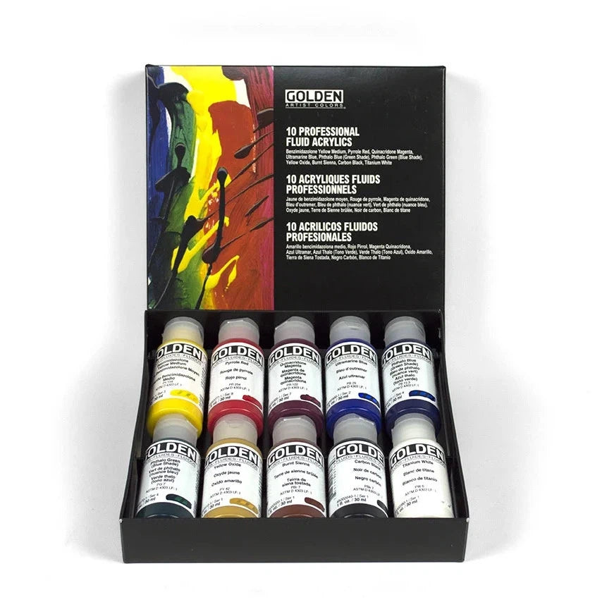 Golden Fluid Acrylic 10 x 30ml Colour Principal Set