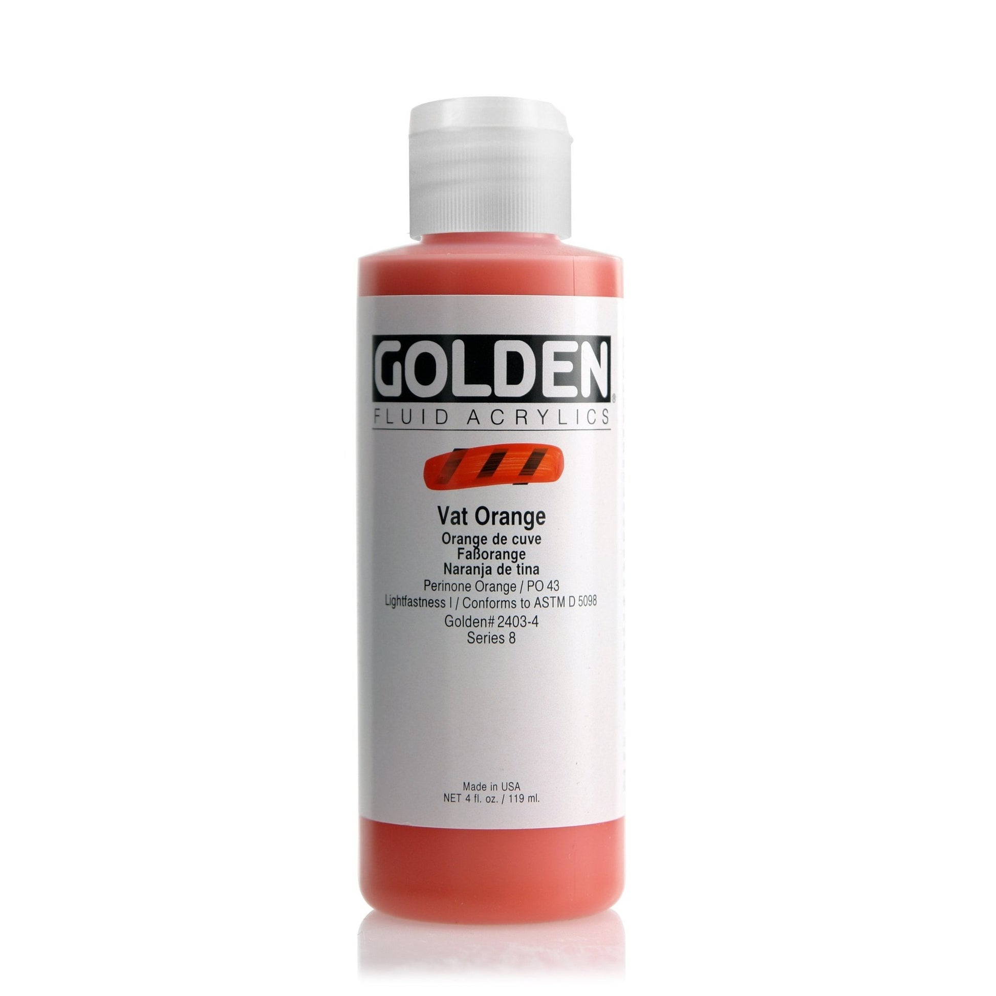 Golden Fluid Acrylic 118ml Vat Orange - theartshop.com.au