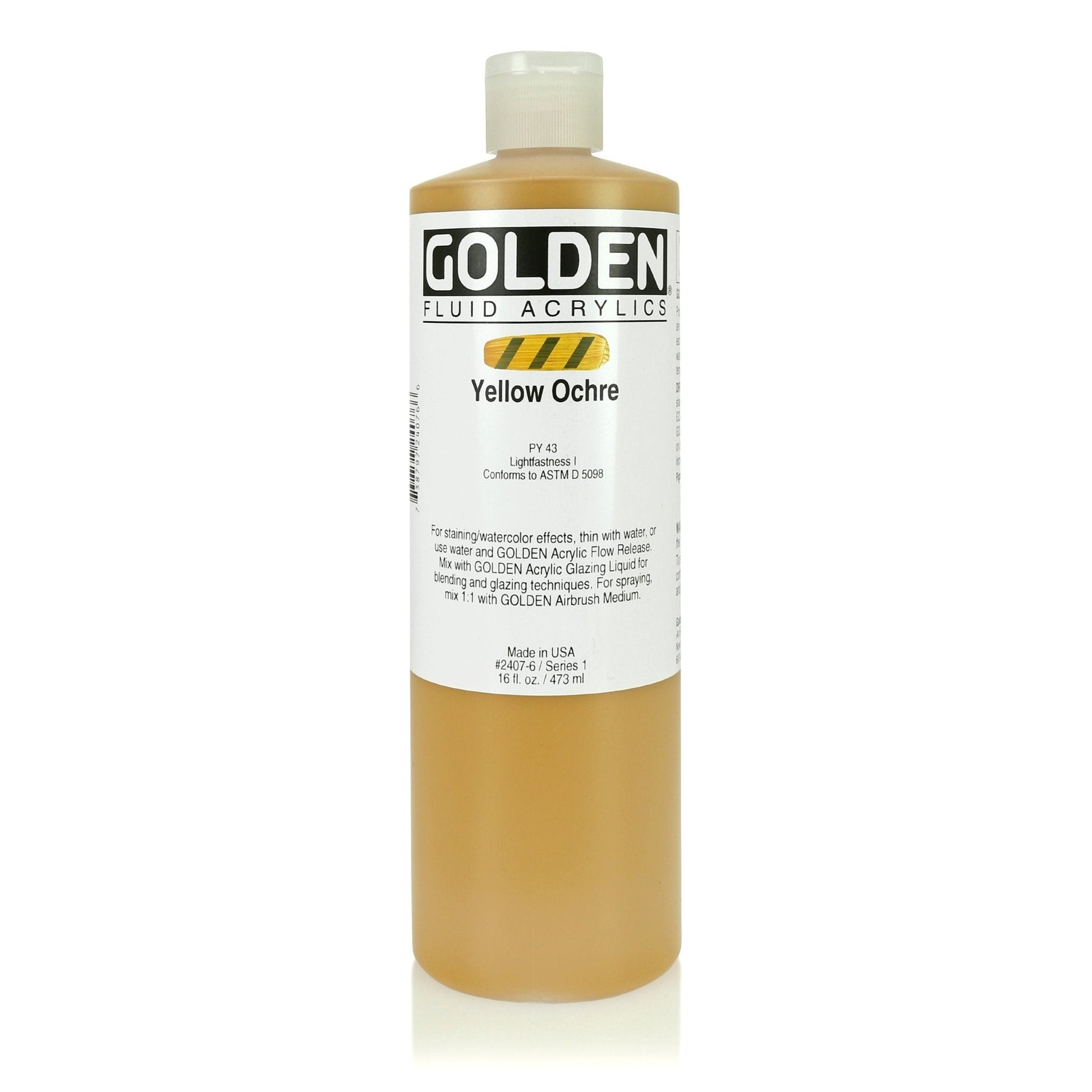 Golden Fluid Acrylic 473ml Yellow Ochre - theartshop.com.au