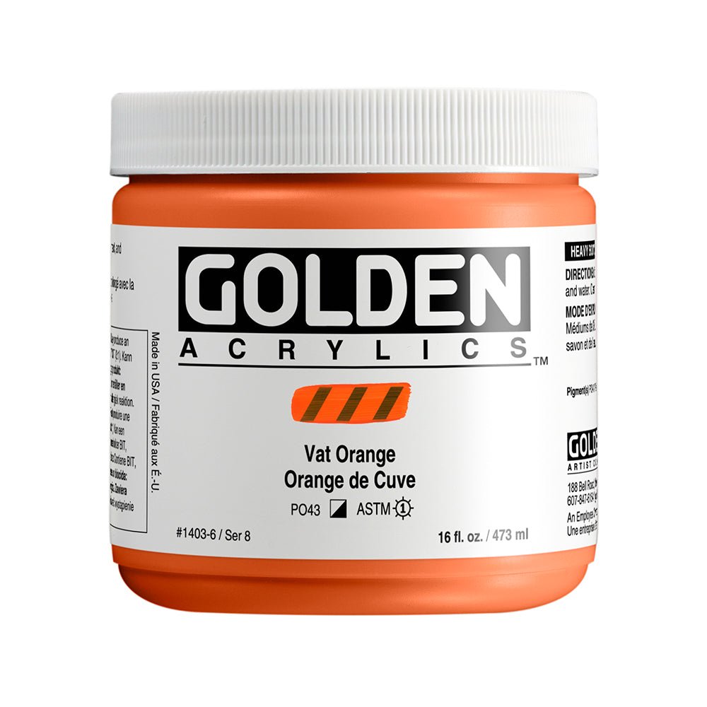 Golden Heavy Body Acrylic 473ml Vat Orange - theartshop.com.au