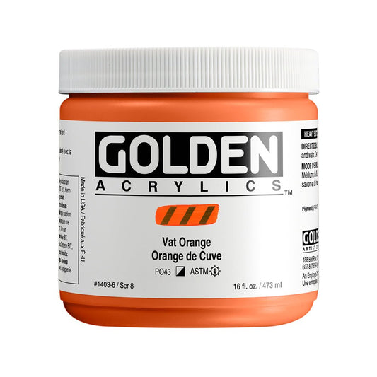 Golden Heavy Body Acrylic 473ml Vat Orange - theartshop.com.au