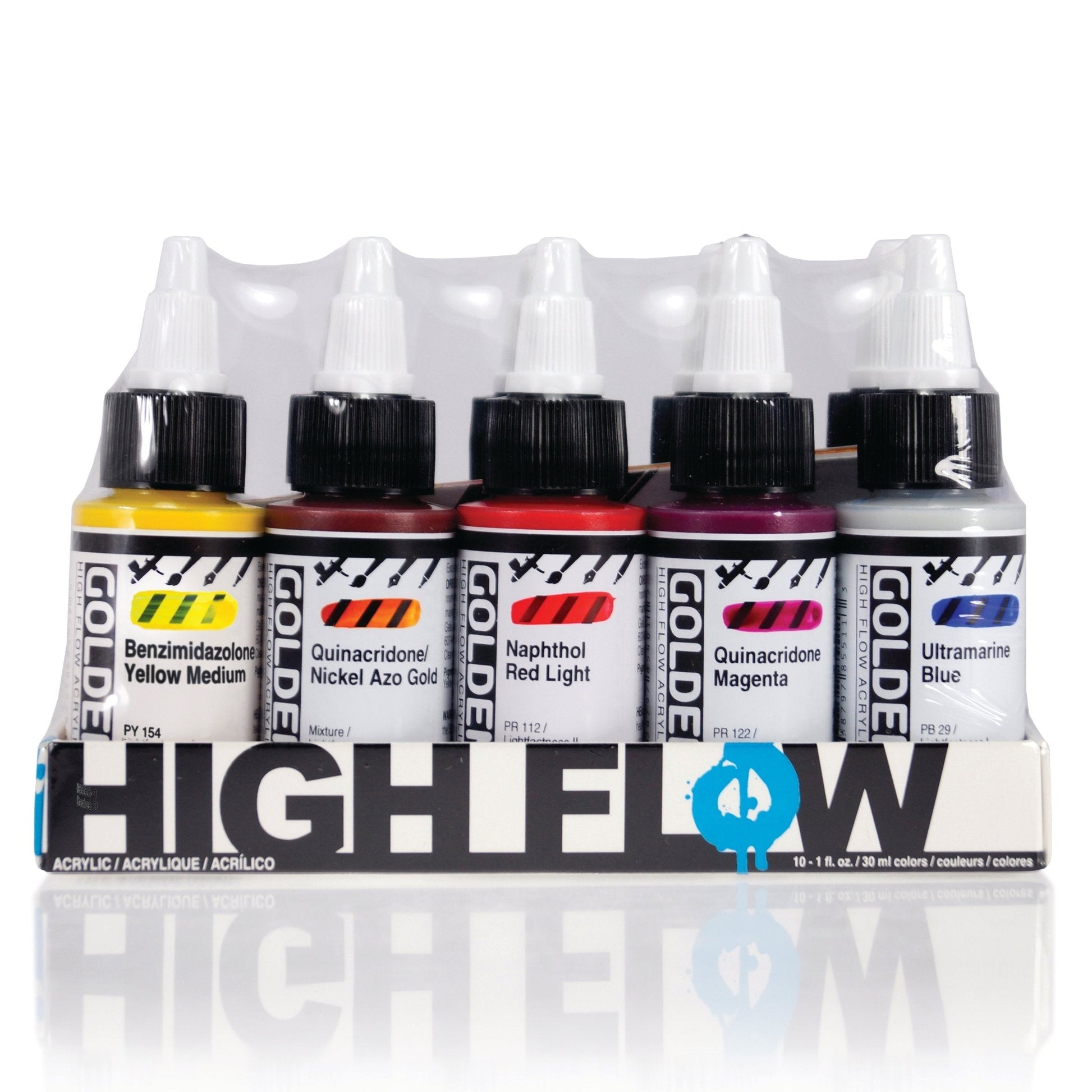 Golden High Flow Set 10 x 30ml Asst Colours - theartshop.com.au